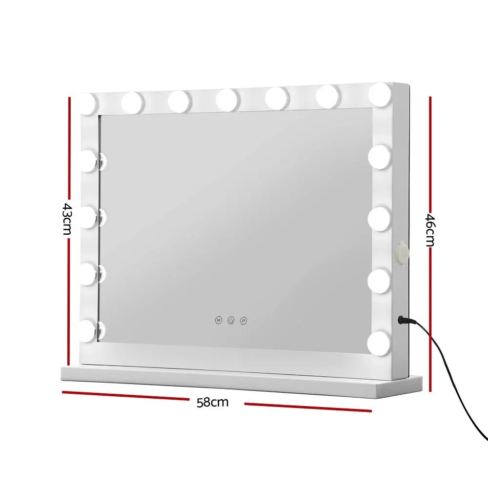 Makeup Mirror With Light Hollywood 15 LED Bulbs Vanity Lighted White 58cm x 46cm