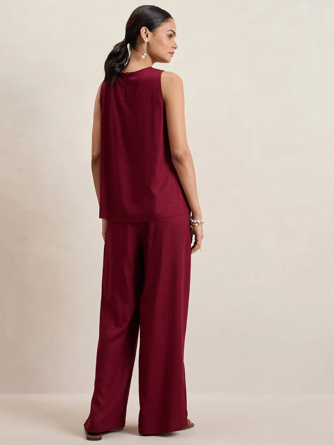 Maroon Slit Detail Co-Ord Set