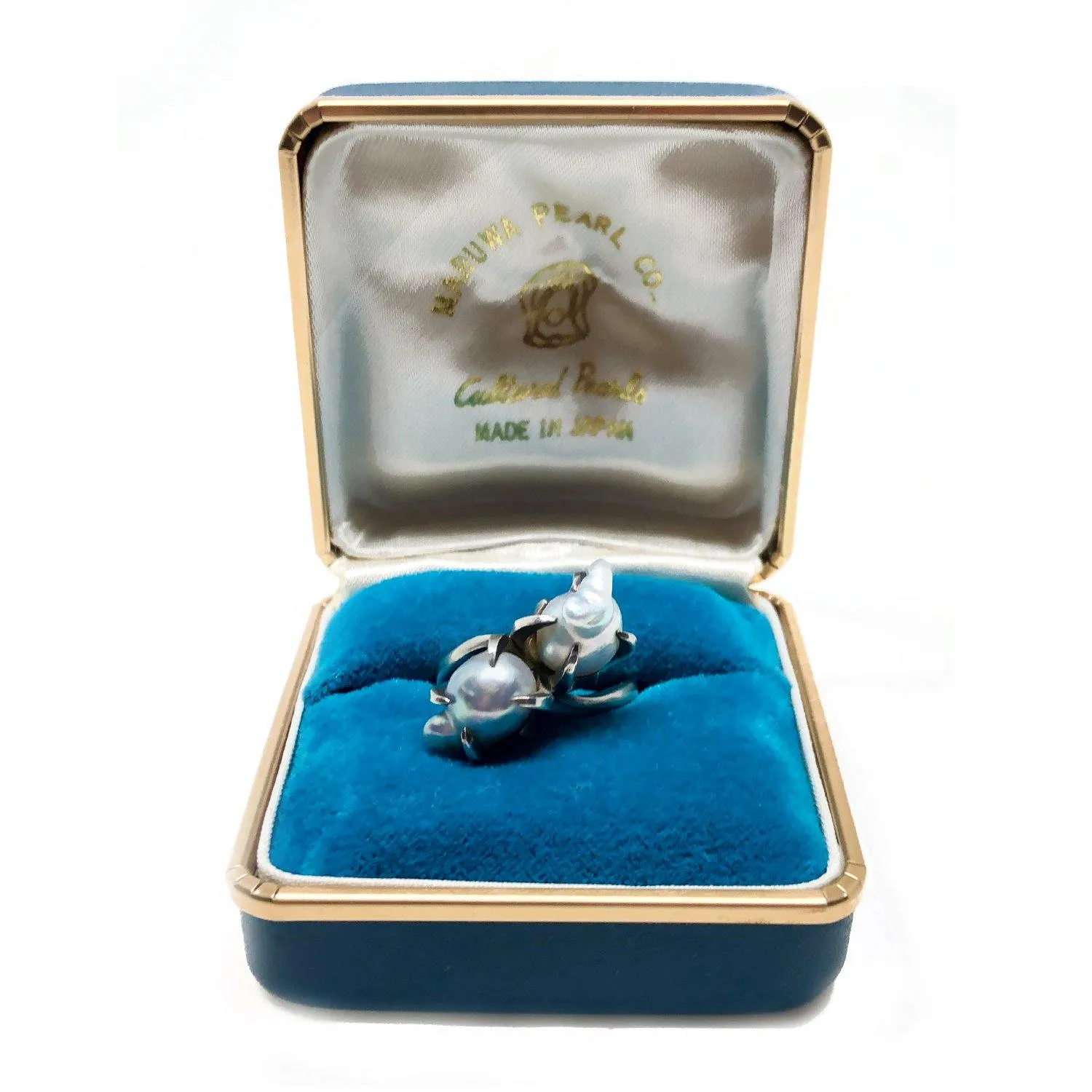 Maruwa Gothic Japanese Saltwater Blue Akoya Cultured Pearl Ring- Sterling Silver Sz 6