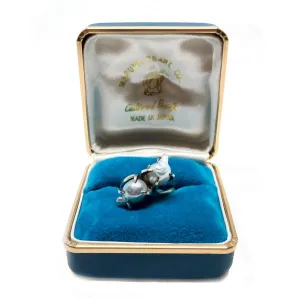 Maruwa Gothic Japanese Saltwater Blue Akoya Cultured Pearl Ring- Sterling Silver Sz 6