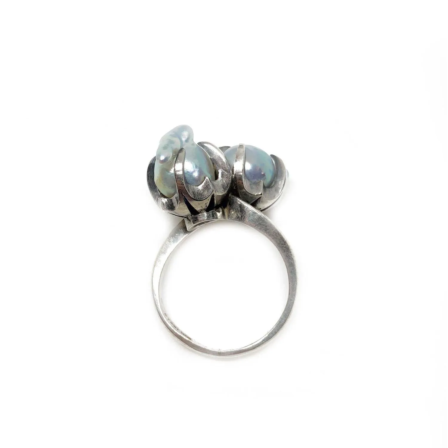 Maruwa Gothic Japanese Saltwater Blue Akoya Cultured Pearl Ring- Sterling Silver Sz 6