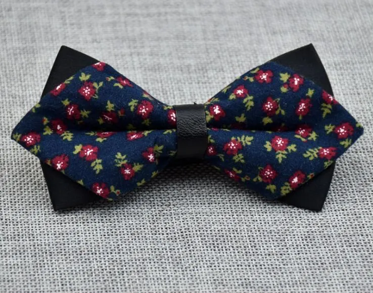 Men's Blue Green Pink Floral 100% Cotton Pre-Tied Bow Tie