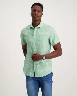 Mens - Green Stripe Linen Shirt