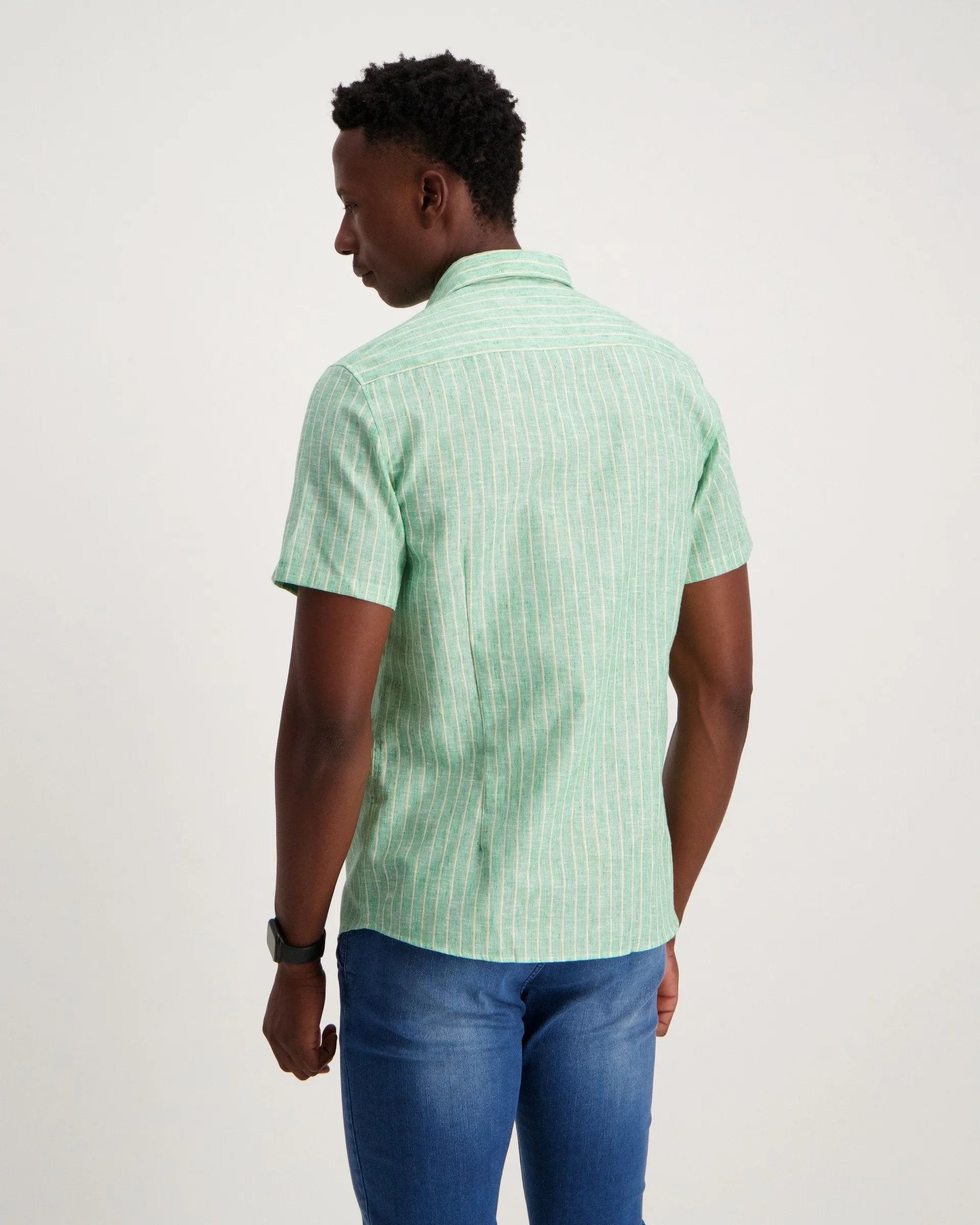 Mens - Green Stripe Linen Shirt