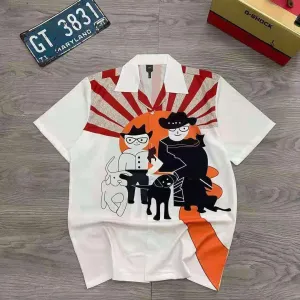 Men's Lifestyle Animated  Designed Aloha Shirt - White