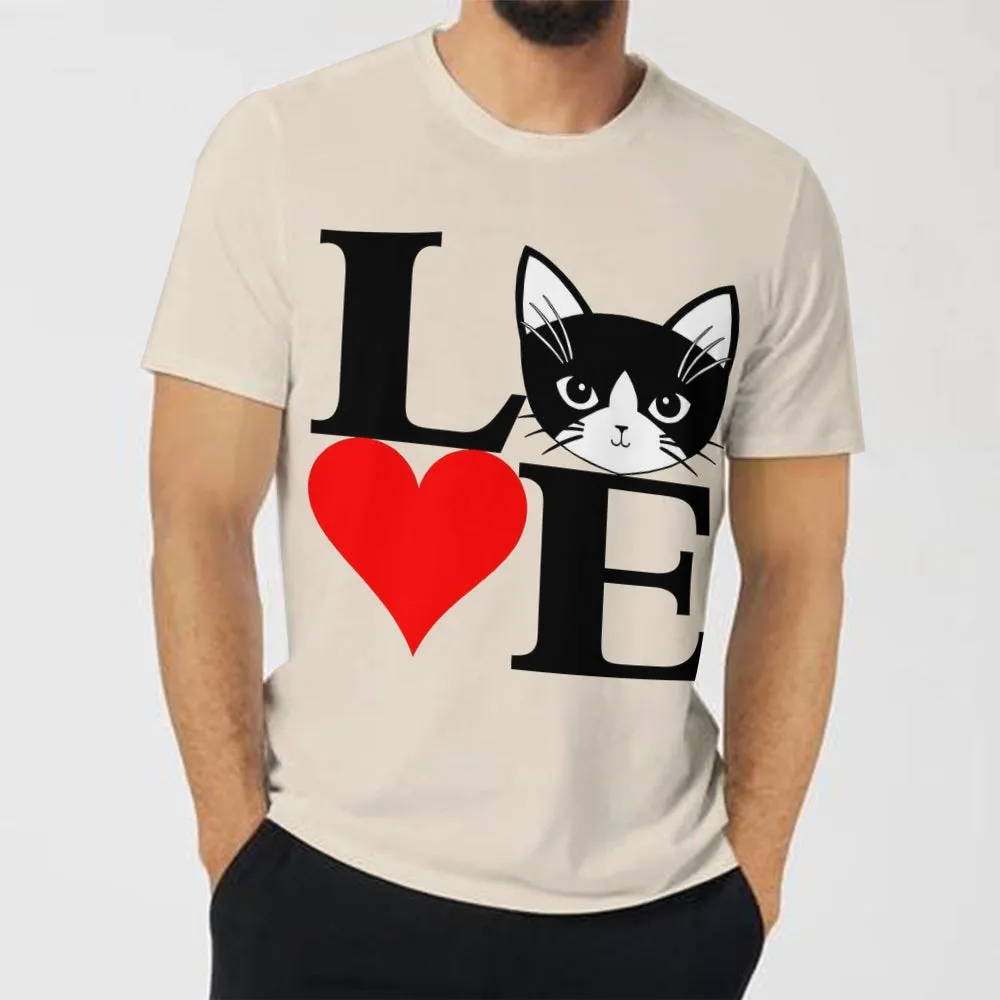 Men's Round Neck Valentine’s Day Cat Love Casual T-Shirt 2312000387