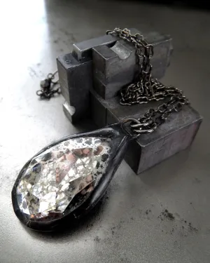 MERCURY - Gothic Silver Patina Crystal Teardrop Necklace