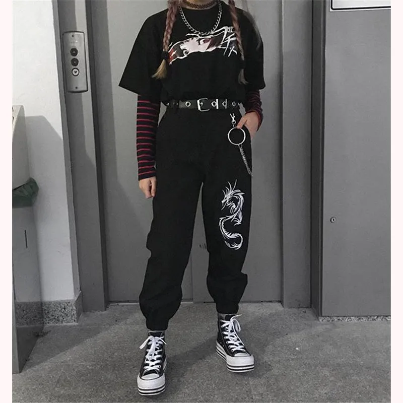 [@merymilkgore] "BLACK EMBROIDERED DRAGON" CASUAL PANTS K081002REVIEW