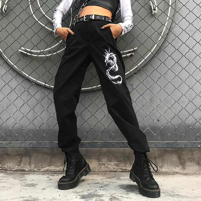 [@merymilkgore] "BLACK EMBROIDERED DRAGON" CASUAL PANTS K081002REVIEW