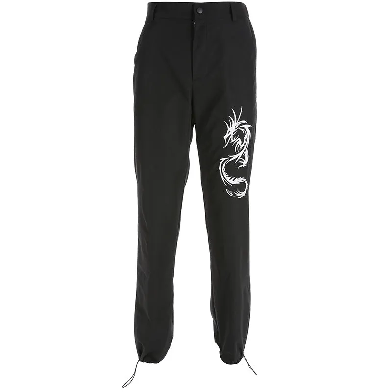 [@merymilkgore] "BLACK EMBROIDERED DRAGON" CASUAL PANTS K081002REVIEW
