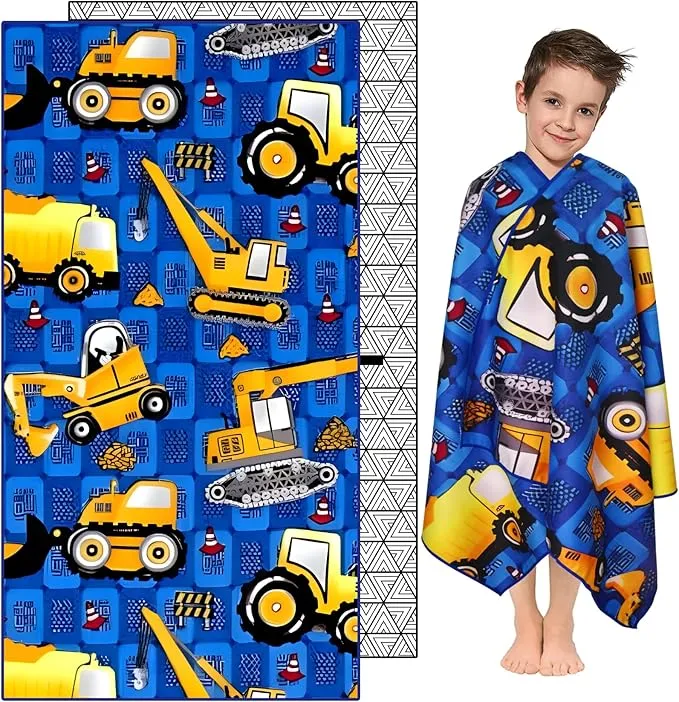 Microfiber Beach Towel – Excavator Quick Dry Lightweight Sand Free Oversized Towel Accessories Travel Must Have Swim Pool Yoga Camping Gear Summer Cruise Ship Essentials Cloud Compact Gift 63" 32"