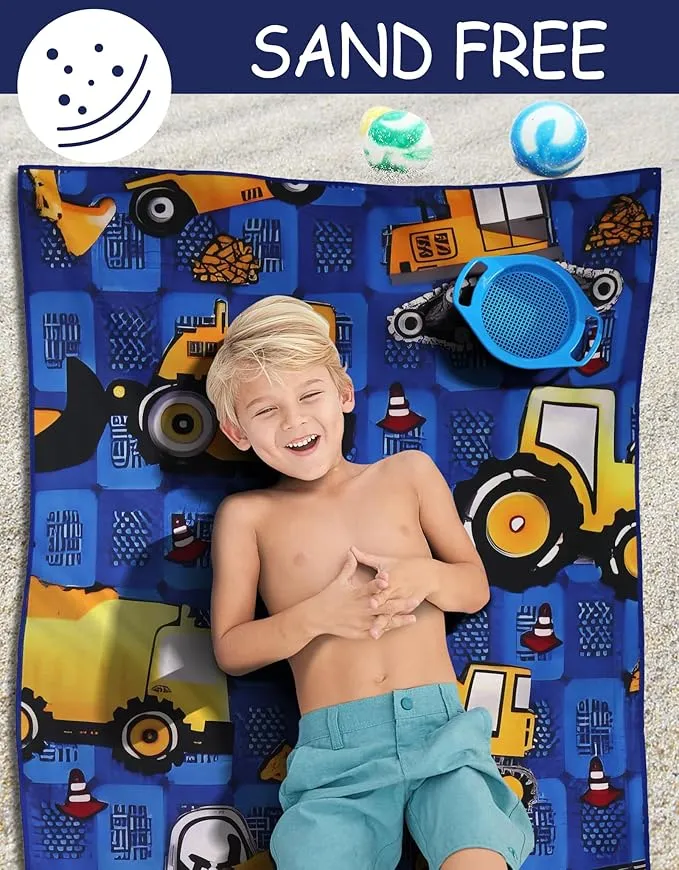 Microfiber Beach Towel – Excavator Quick Dry Lightweight Sand Free Oversized Towel Accessories Travel Must Have Swim Pool Yoga Camping Gear Summer Cruise Ship Essentials Cloud Compact Gift 63" 32"