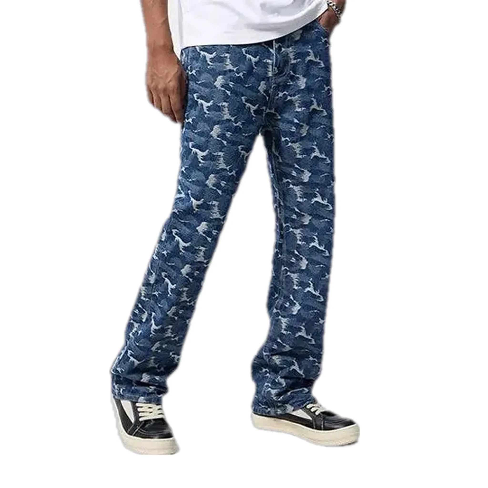 Mid rise stylish elastic men's jeans