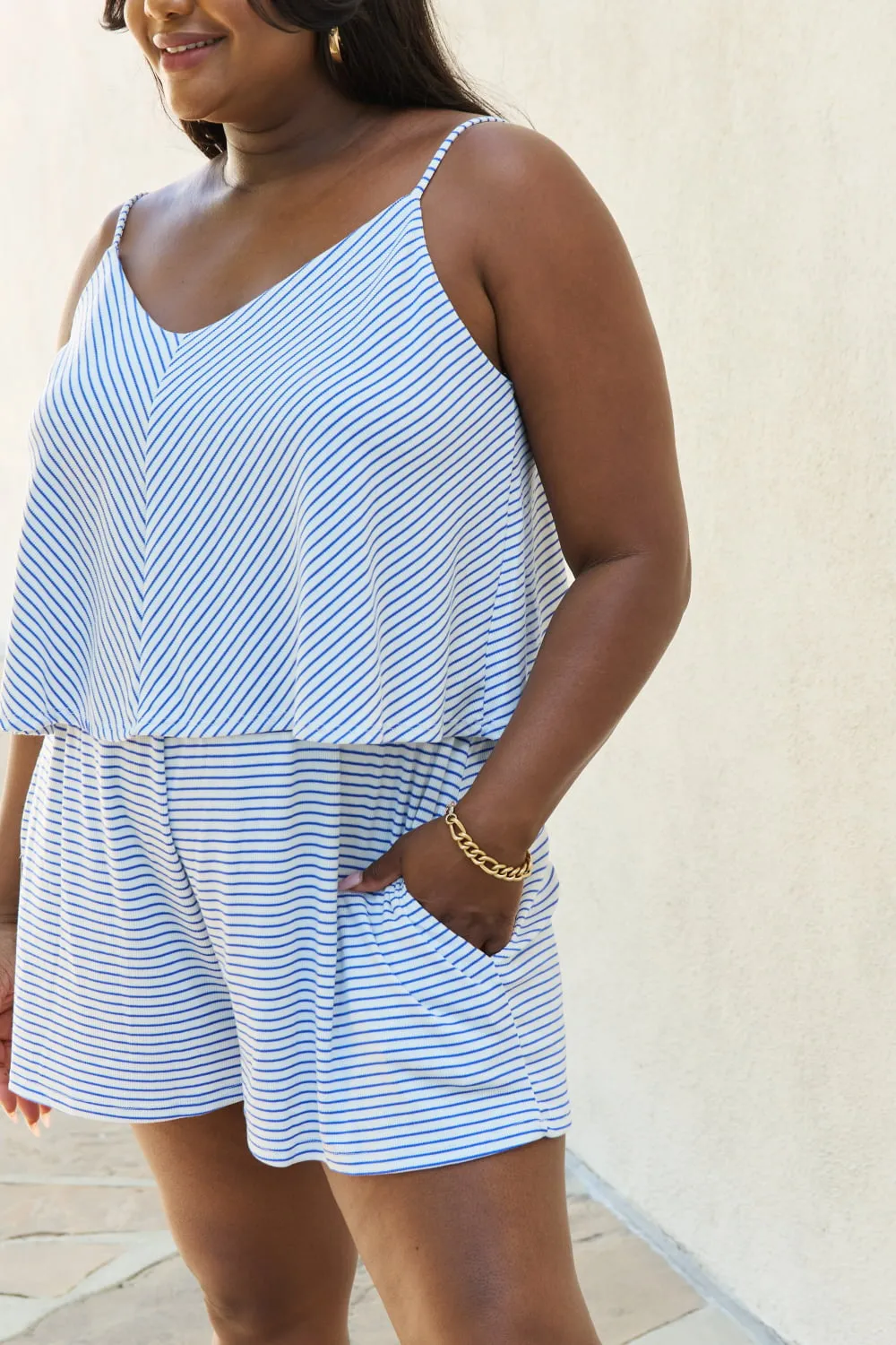Mindy Striped Romper in Cobalt Blue - Online Exclusive
