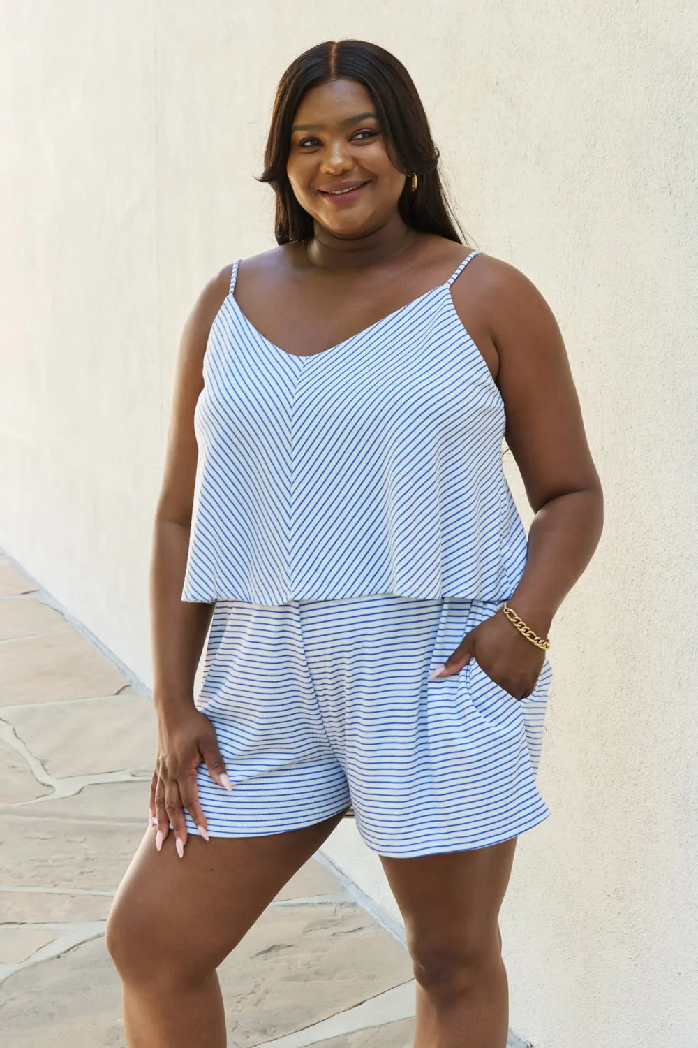Mindy Striped Romper in Cobalt Blue - Online Exclusive