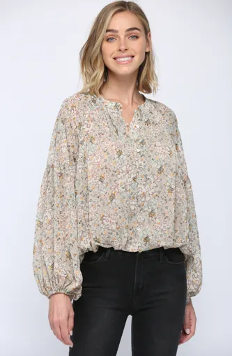 Mixed Floral Print Crop Blouse