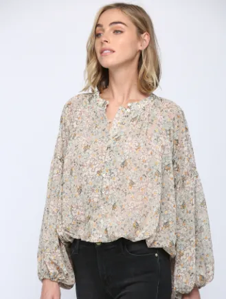 Mixed Floral Print Crop Blouse