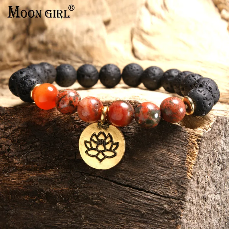 MOON GIRL 7 Styles Lotus Lava Stone Chakra Men Bracelet Vintage Boho Yoga Meditation Charm Bracelets for Women Drop Shipping