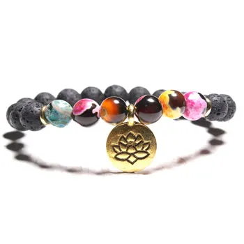 MOON GIRL 7 Styles Lotus Lava Stone Chakra Men Bracelet Vintage Boho Yoga Meditation Charm Bracelets for Women Drop Shipping