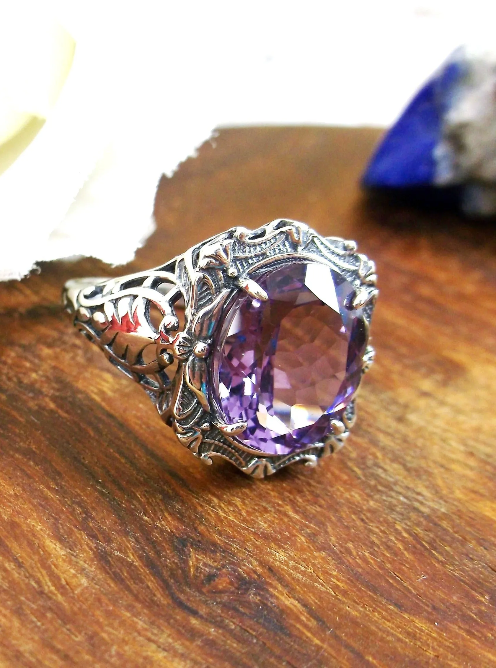 Natural Amethyst Ring, Beauty Ring, Purple Natural Gemstone, Oval Art Nouveau Filigree Ring, D229