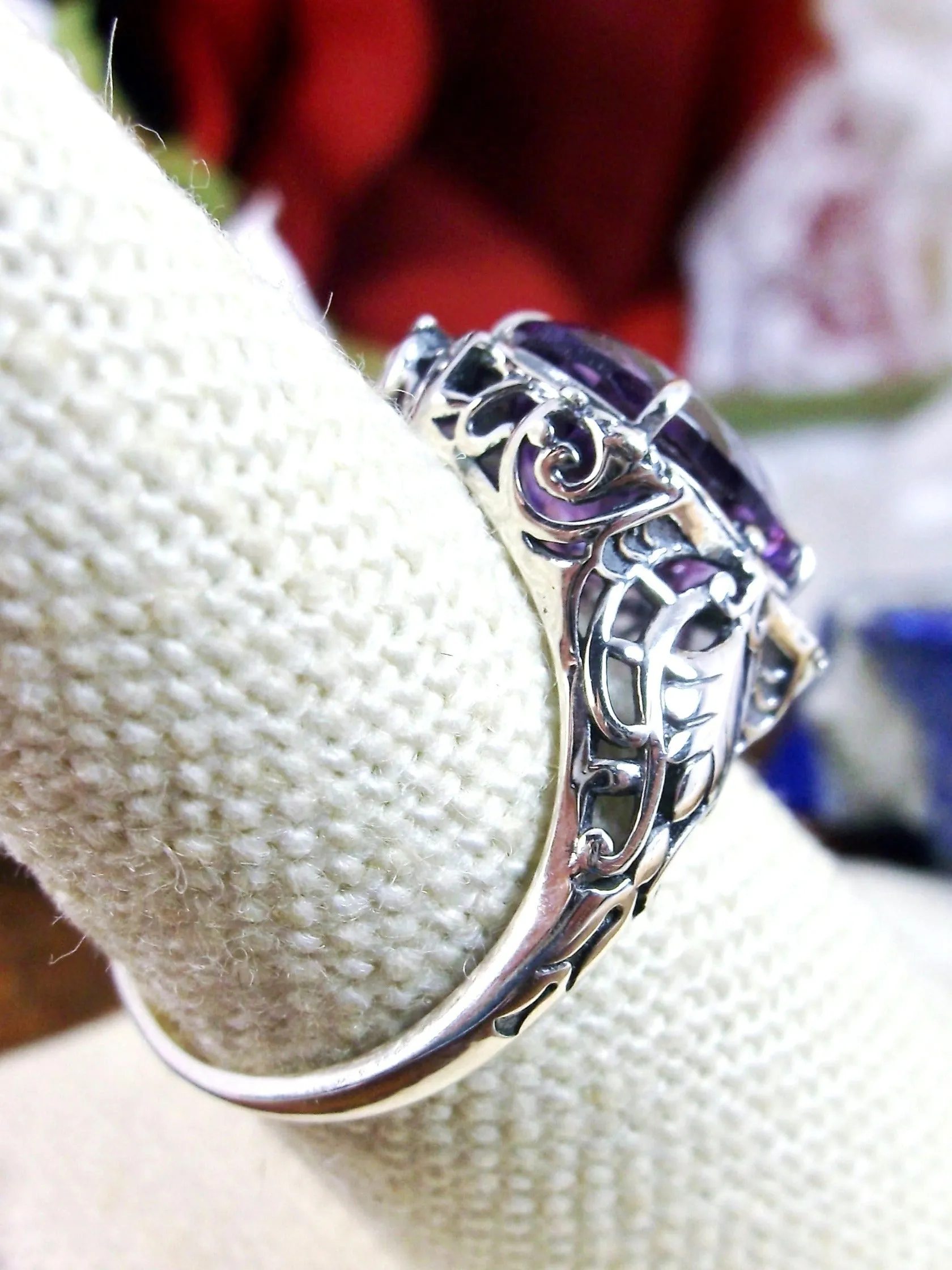Natural Amethyst Ring, Beauty Ring, Purple Natural Gemstone, Oval Art Nouveau Filigree Ring, D229