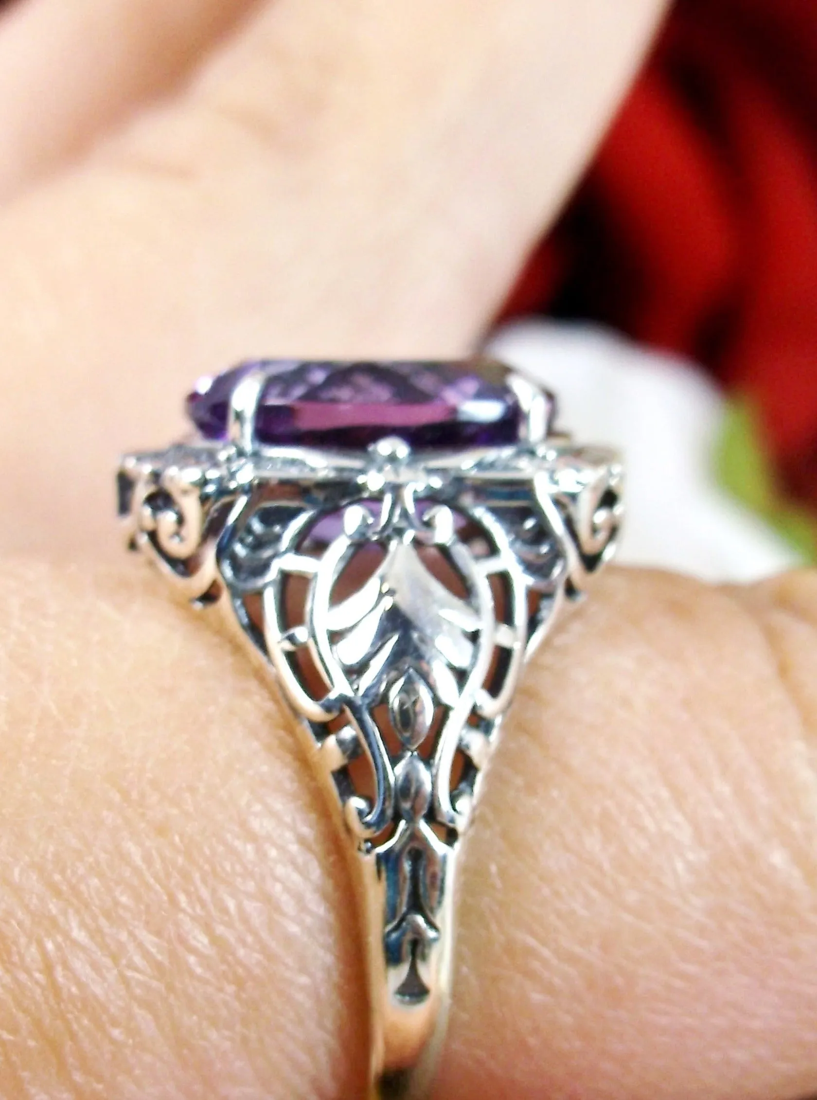 Natural Amethyst Ring, Beauty Ring, Purple Natural Gemstone, Oval Art Nouveau Filigree Ring, D229