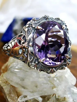 Natural Amethyst Ring, Beauty Ring, Purple Natural Gemstone, Oval Art Nouveau Filigree Ring, D229