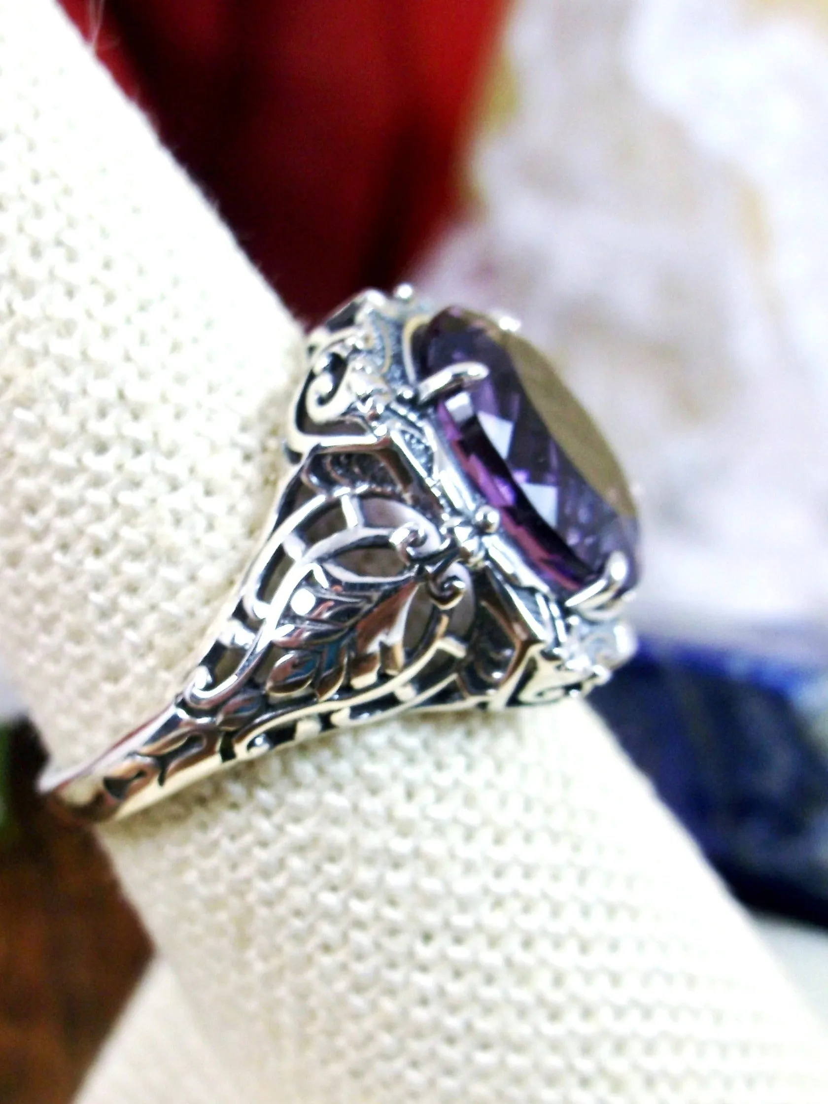 Natural Amethyst Ring, Beauty Ring, Purple Natural Gemstone, Oval Art Nouveau Filigree Ring, D229