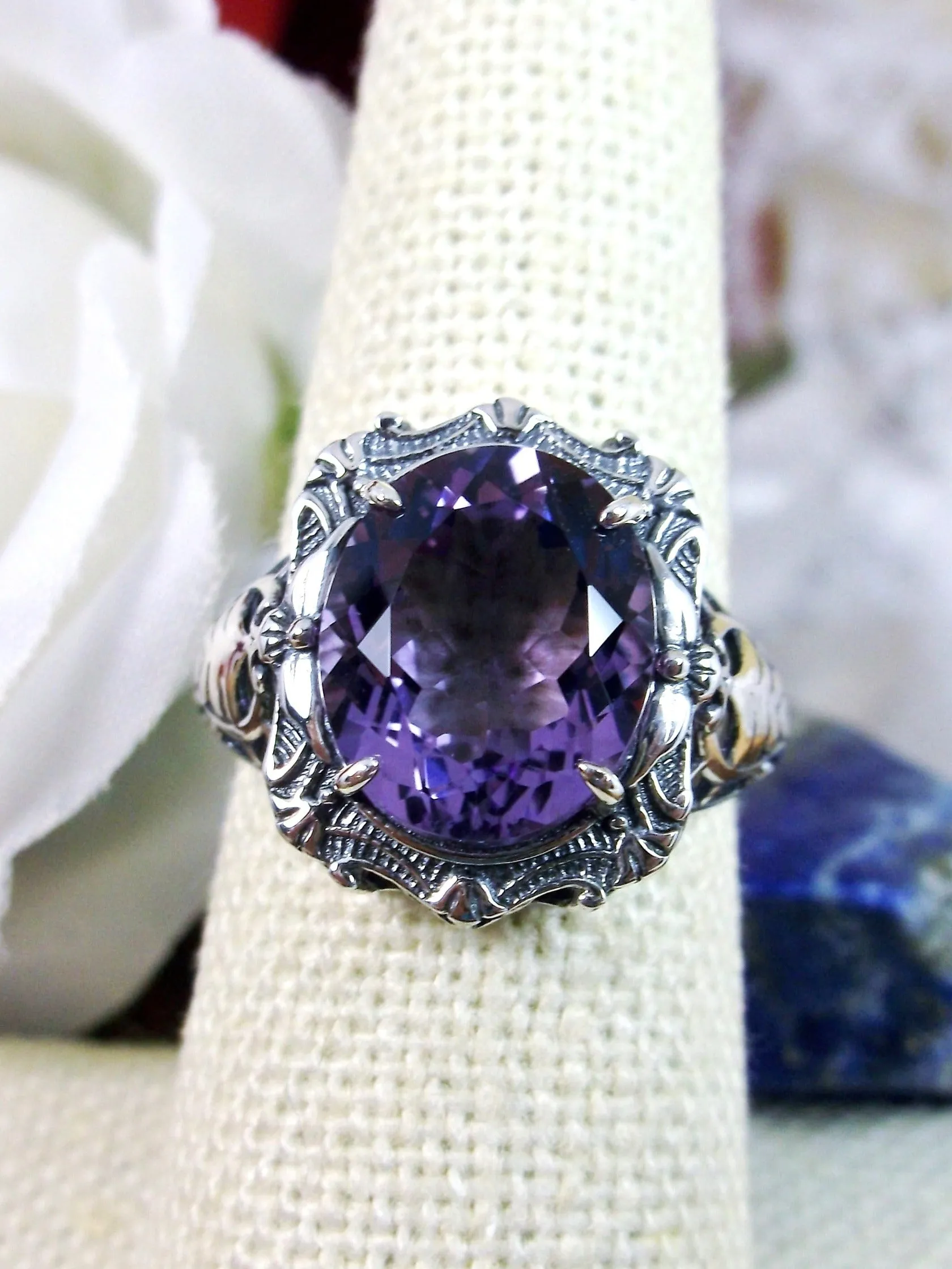 Natural Amethyst Ring, Beauty Ring, Purple Natural Gemstone, Oval Art Nouveau Filigree Ring, D229