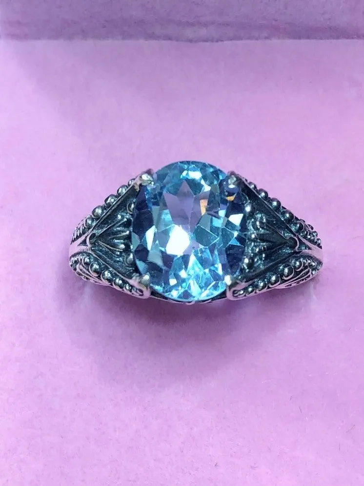 Natural Blue Topaz Ring, Sterling Silver Gothic Jewelry #D85