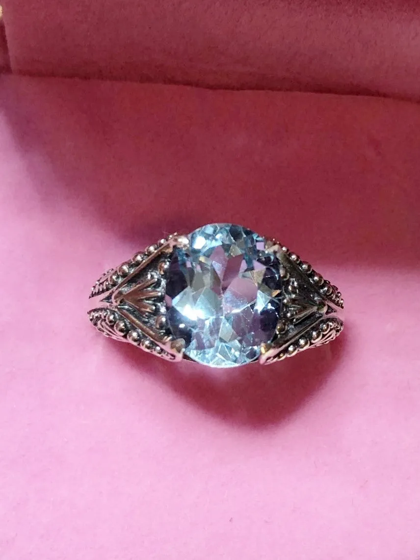 Natural Blue Topaz Ring, Sterling Silver Gothic Jewelry #D85