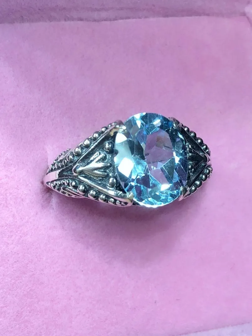 Natural Blue Topaz Ring, Sterling Silver Gothic Jewelry #D85