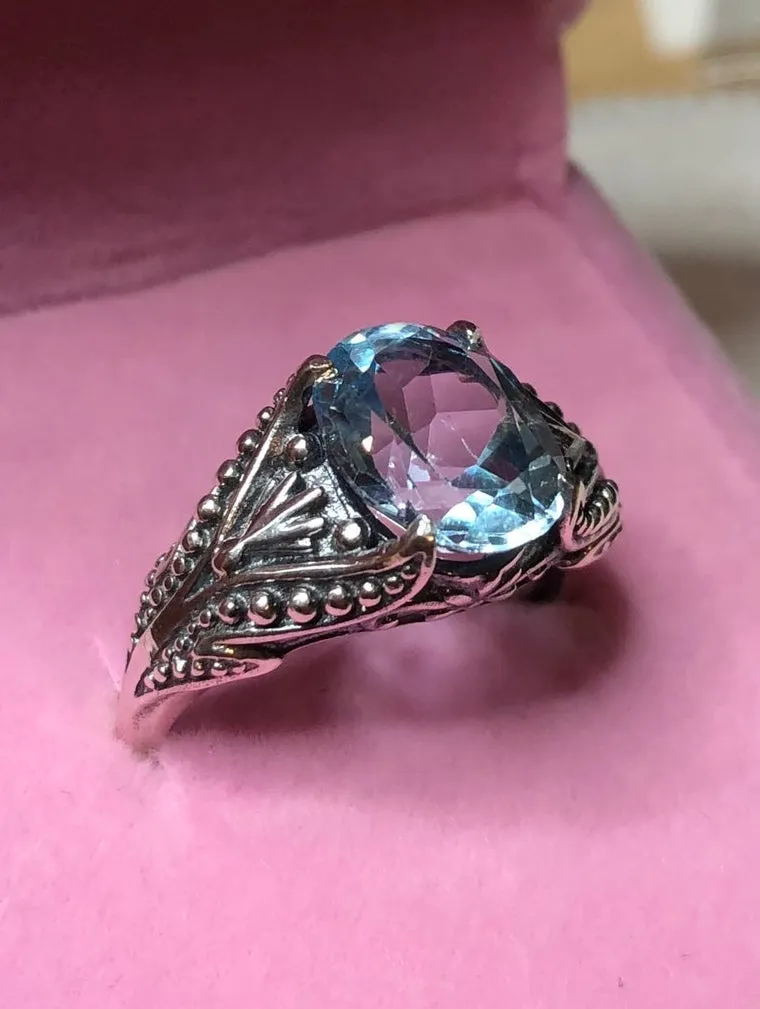 Natural Blue Topaz Ring, Sterling Silver Gothic Jewelry #D85