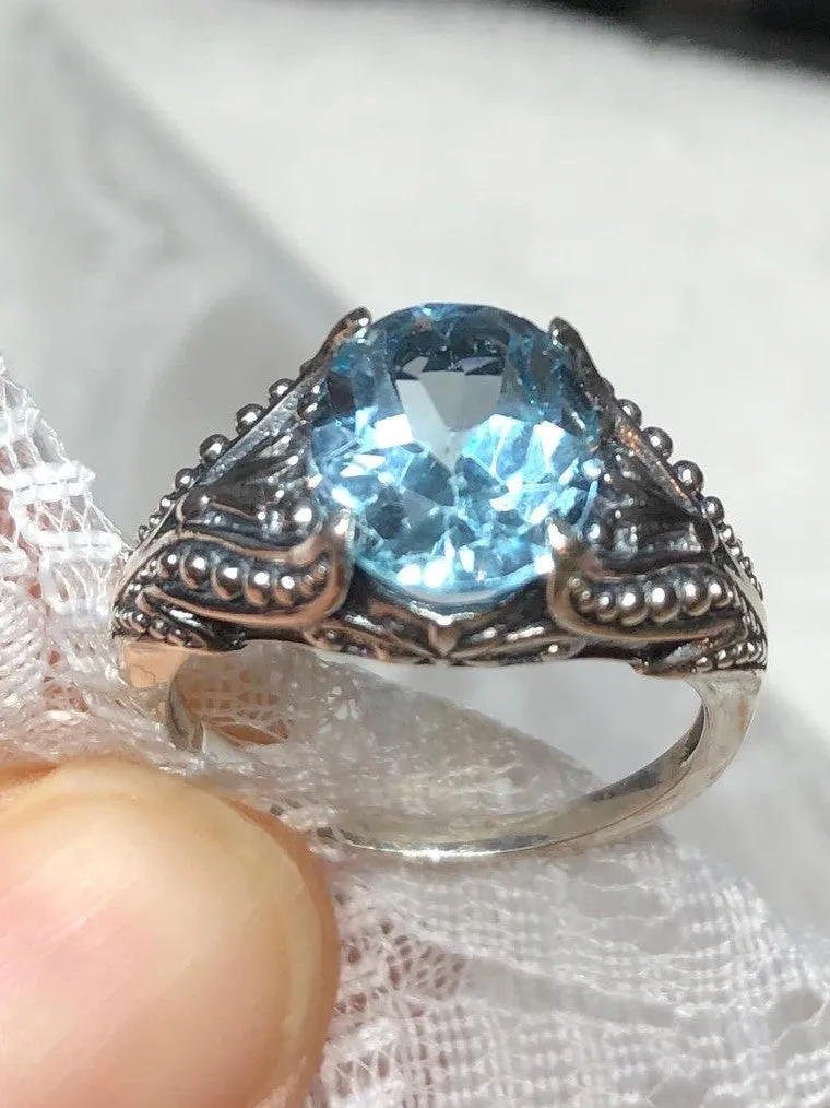 Natural Blue Topaz Ring, Sterling Silver Gothic Jewelry #D85