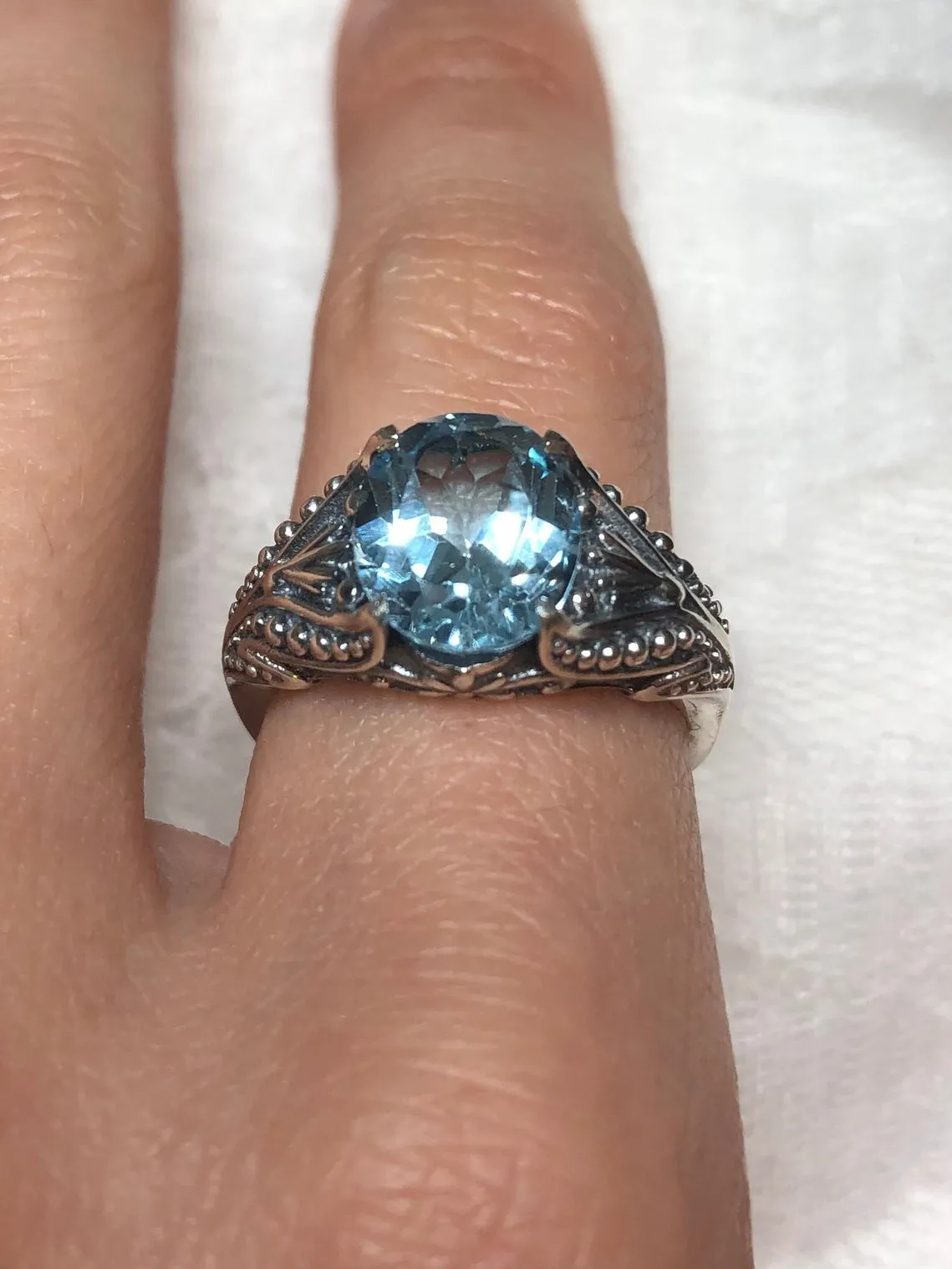 Natural Blue Topaz Ring, Sterling Silver Gothic Jewelry #D85