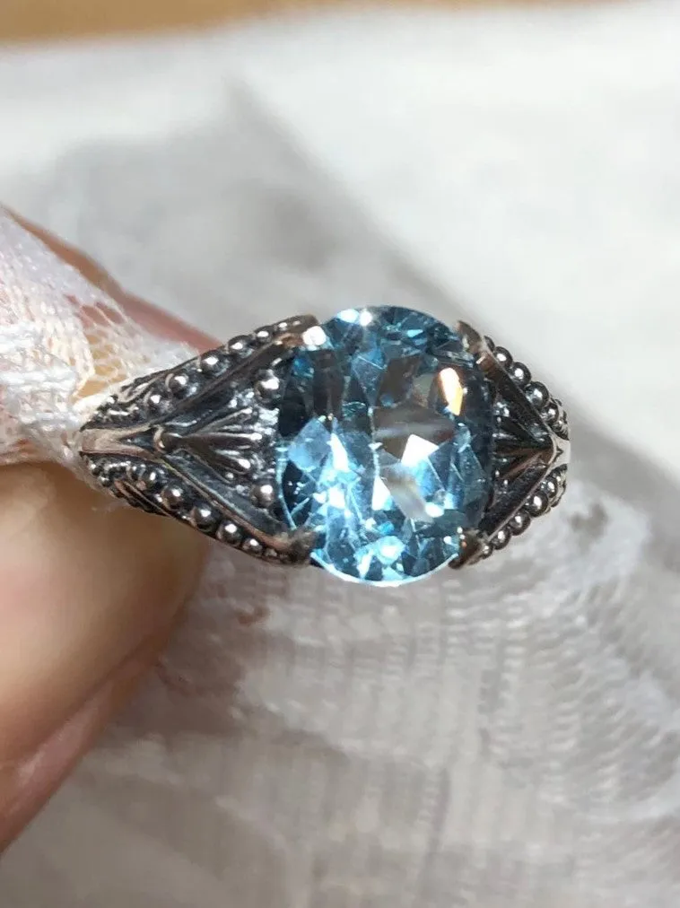Natural Blue Topaz Ring, Sterling Silver Gothic Jewelry #D85