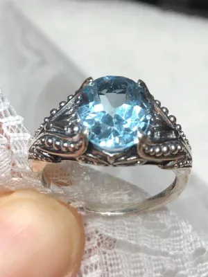 Natural Blue Topaz Ring, Sterling Silver Gothic Jewelry #D85