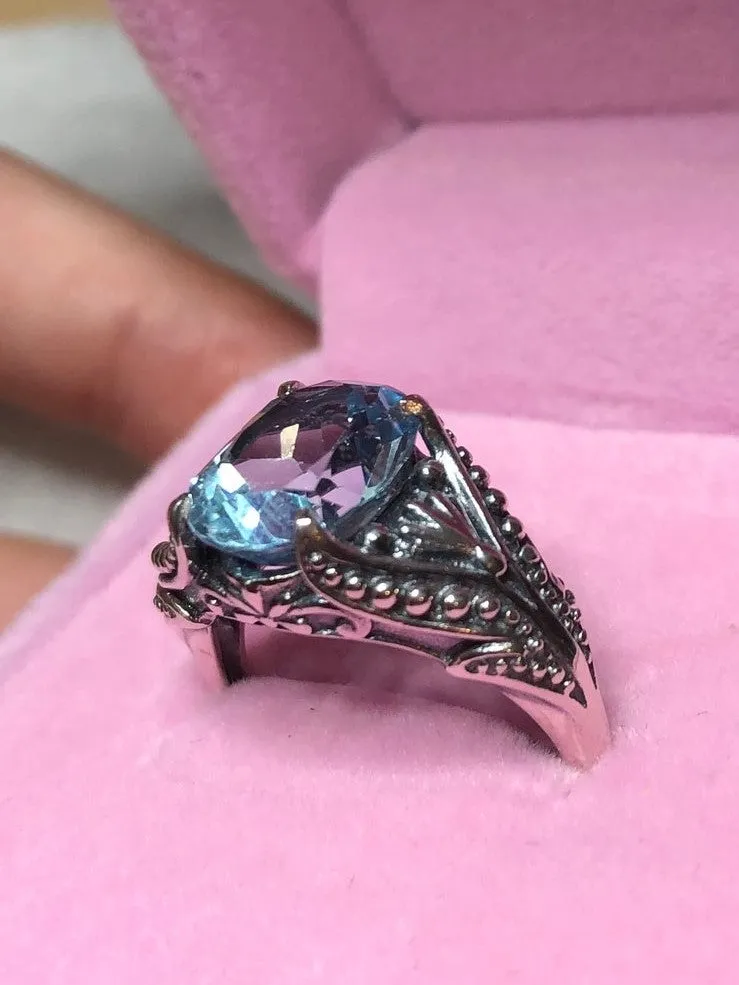 Natural Blue Topaz Ring, Sterling Silver Gothic Jewelry #D85