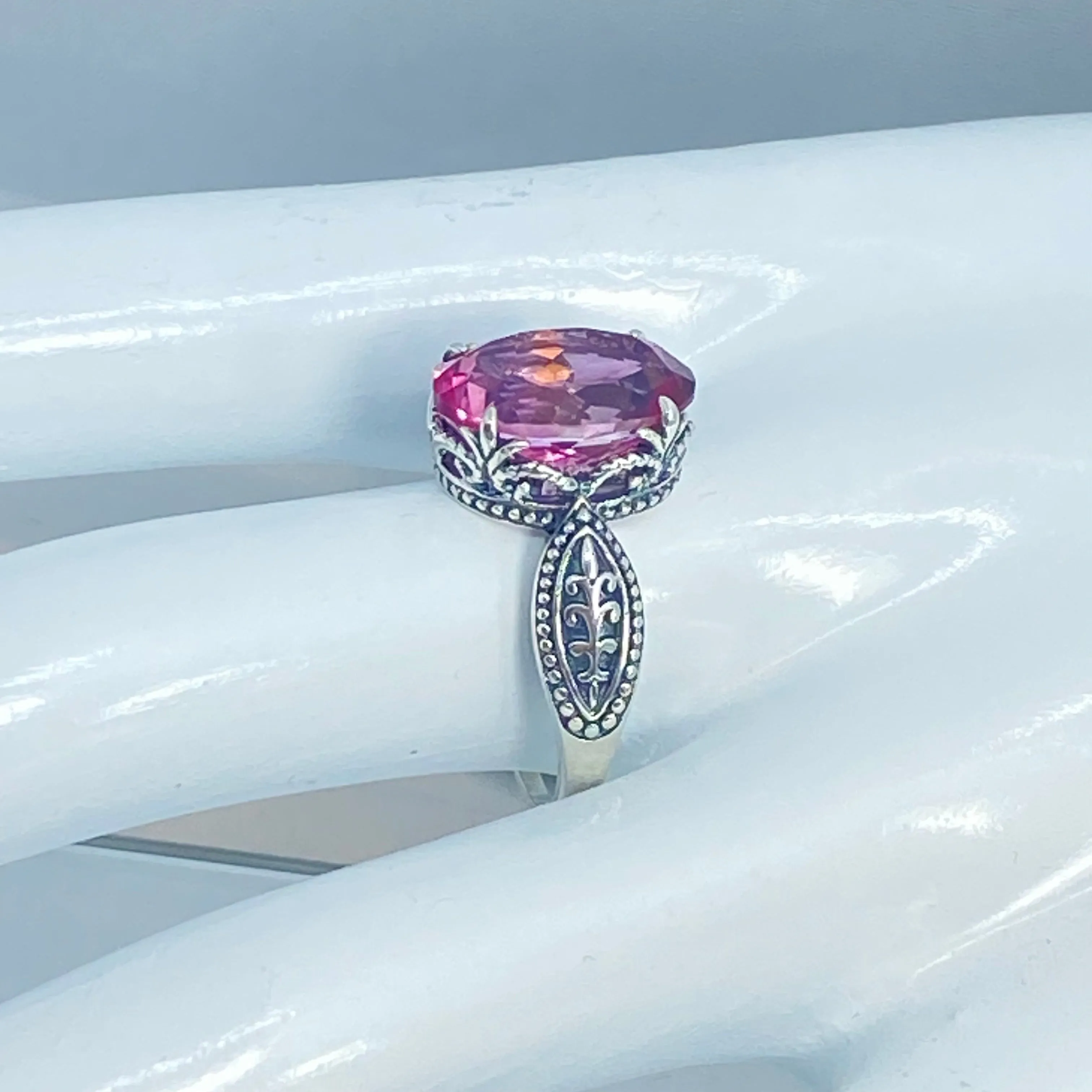 Natural Pink Topaz Ring, Size 7, Dragon Filigree, Gothic Jewelry #D133 - Ready to Ship