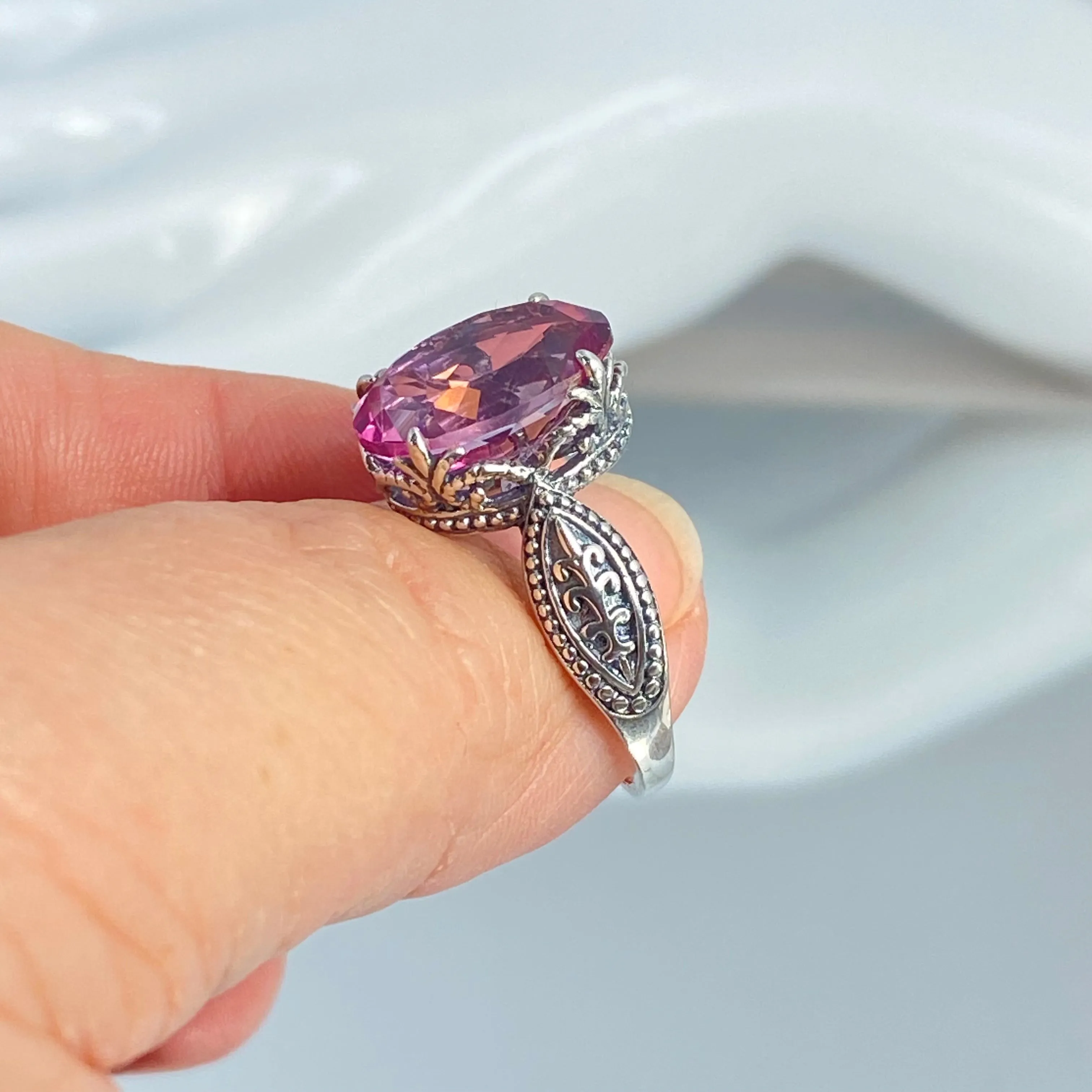 Natural Pink Topaz Ring, Size 7, Dragon Filigree, Gothic Jewelry #D133 - Ready to Ship