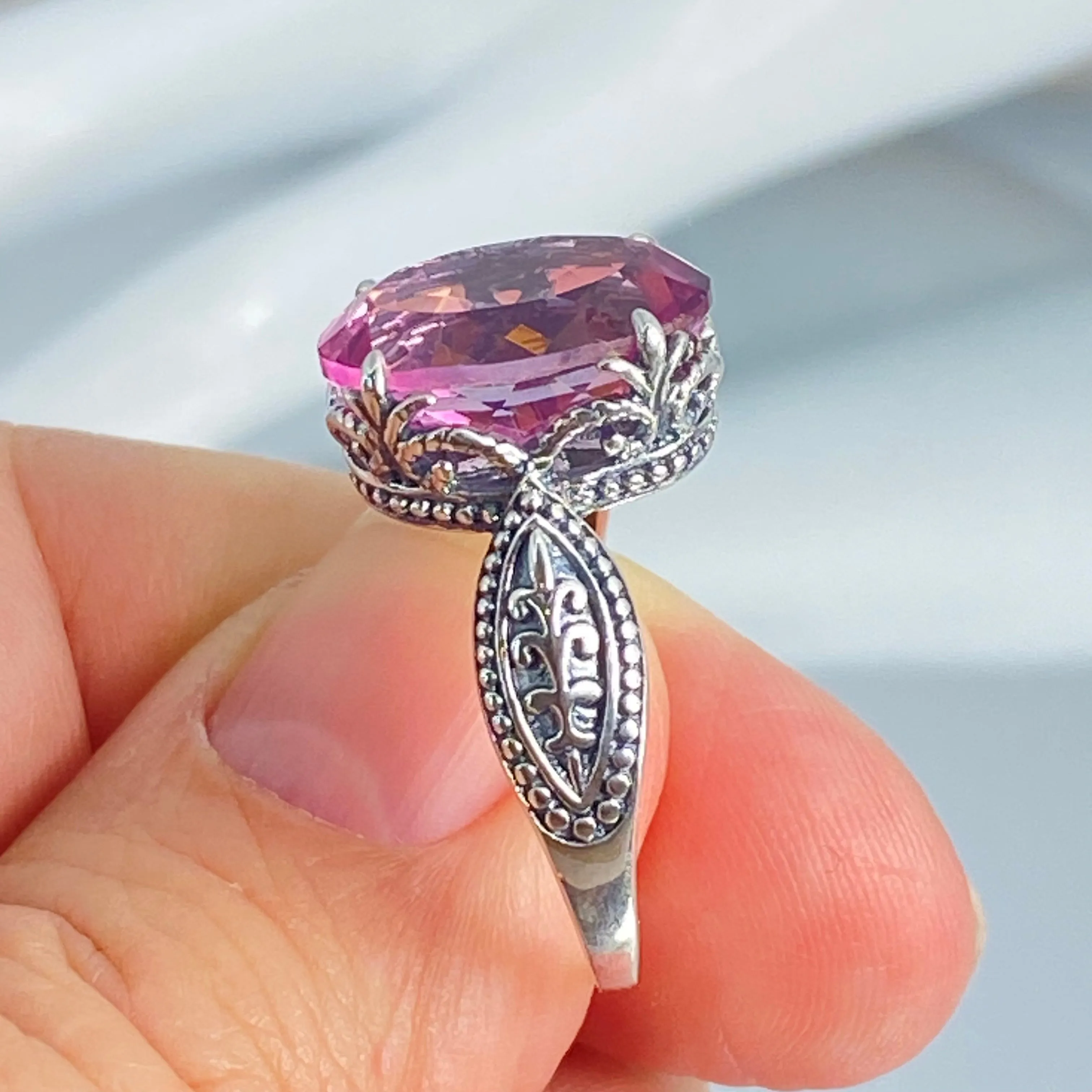 Natural Pink Topaz Ring, Size 7, Dragon Filigree, Gothic Jewelry #D133 - Ready to Ship