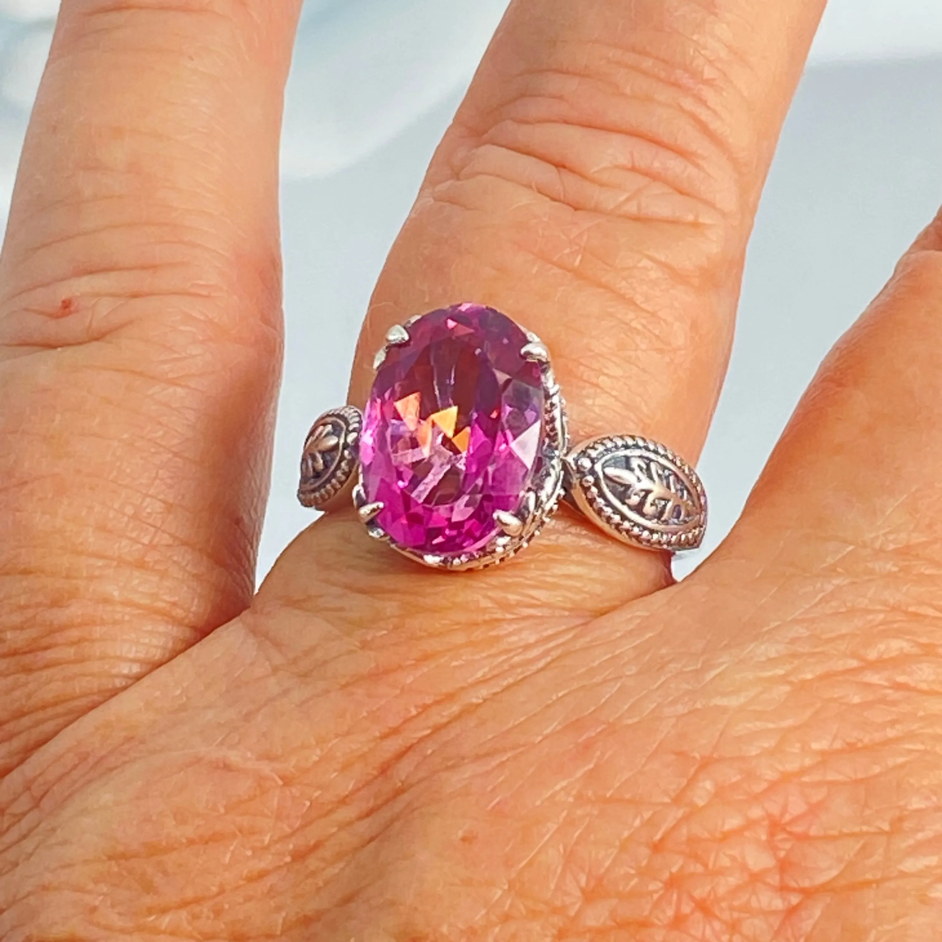 Natural Pink Topaz Ring, Size 7, Dragon Filigree, Gothic Jewelry #D133 - Ready to Ship