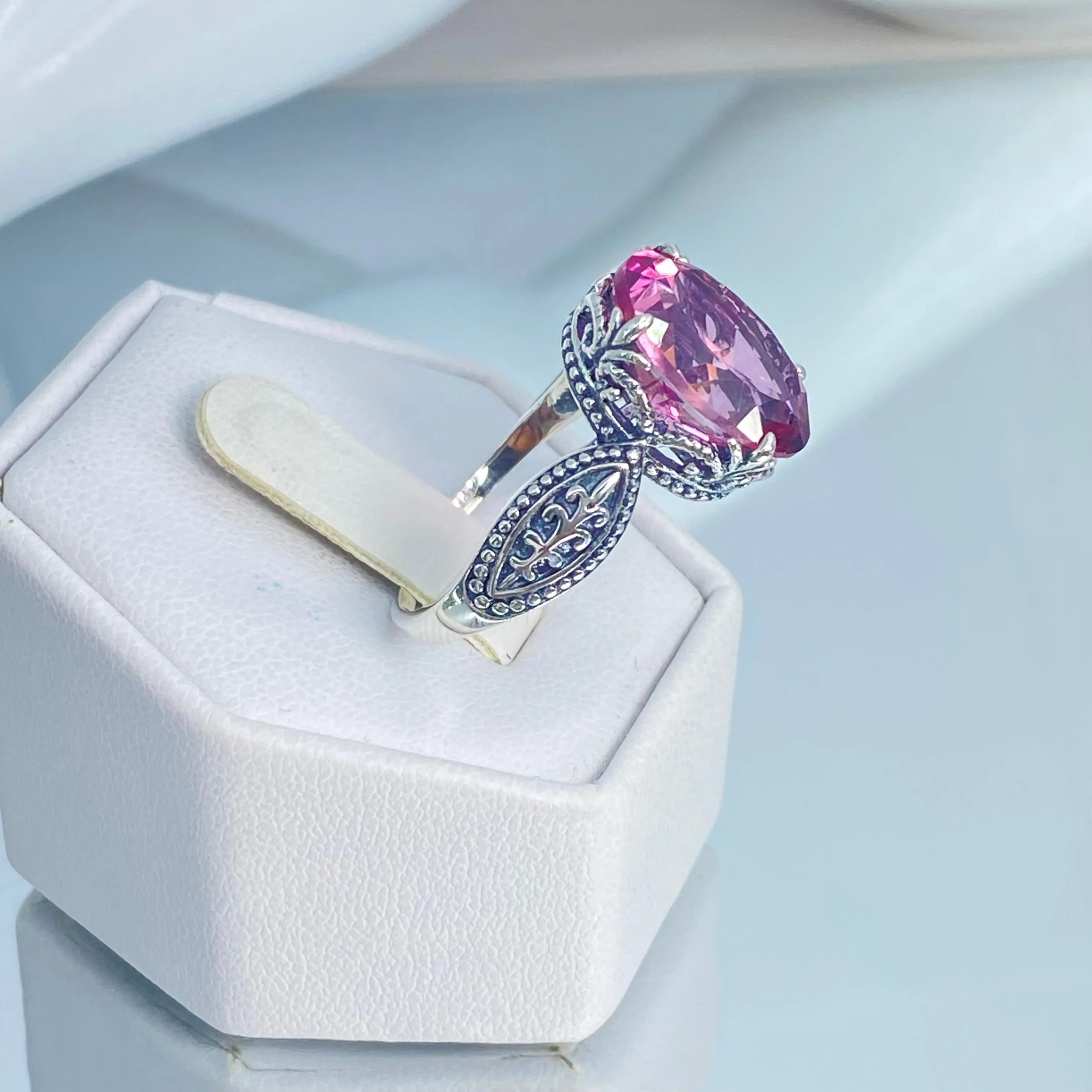 Natural Pink Topaz Ring, Size 7, Dragon Filigree, Gothic Jewelry #D133 - Ready to Ship