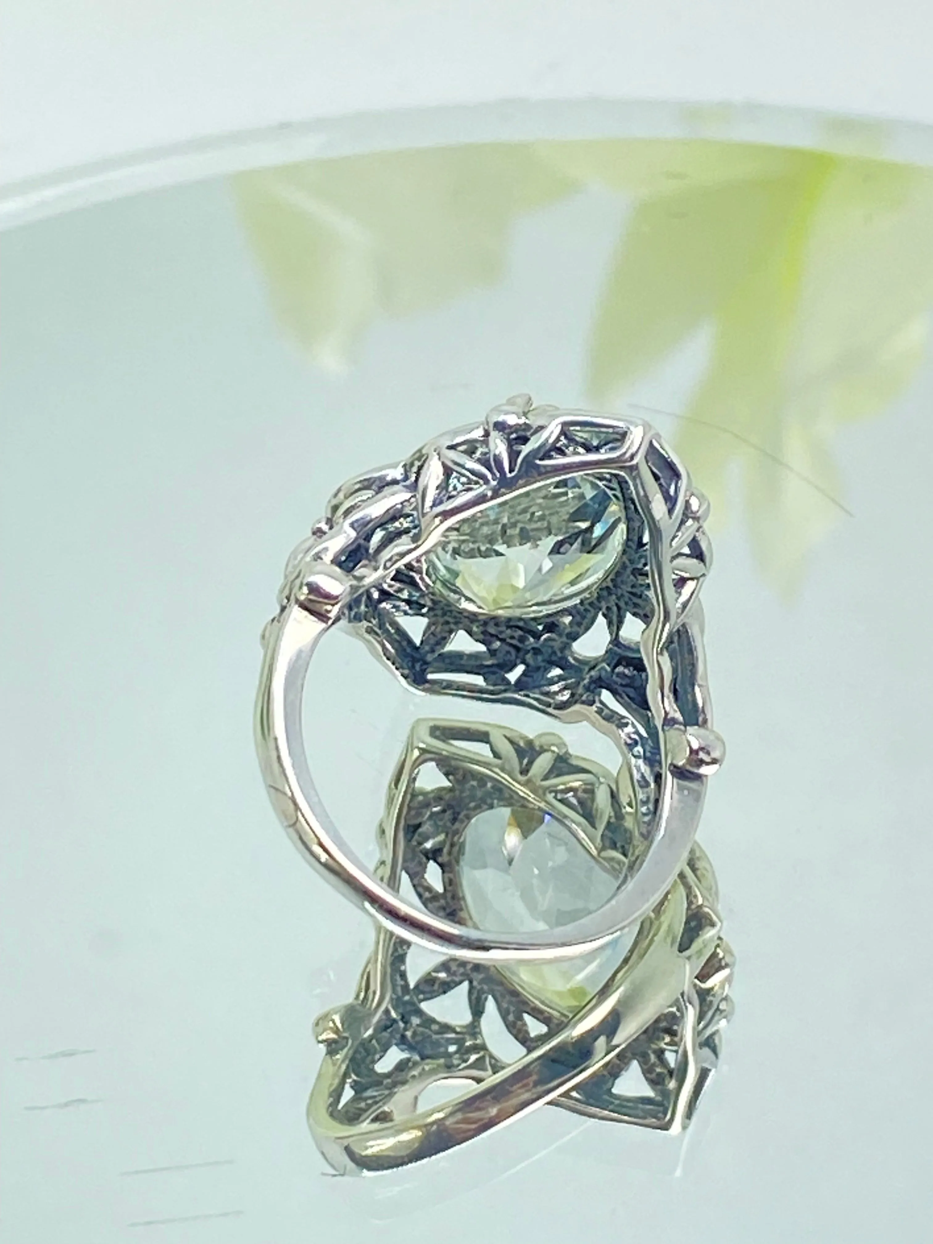 Natural White Topaz Ring, Size 6, Gothic Filigree Ring - Vintage Style Ring D98 - Ready to Ship