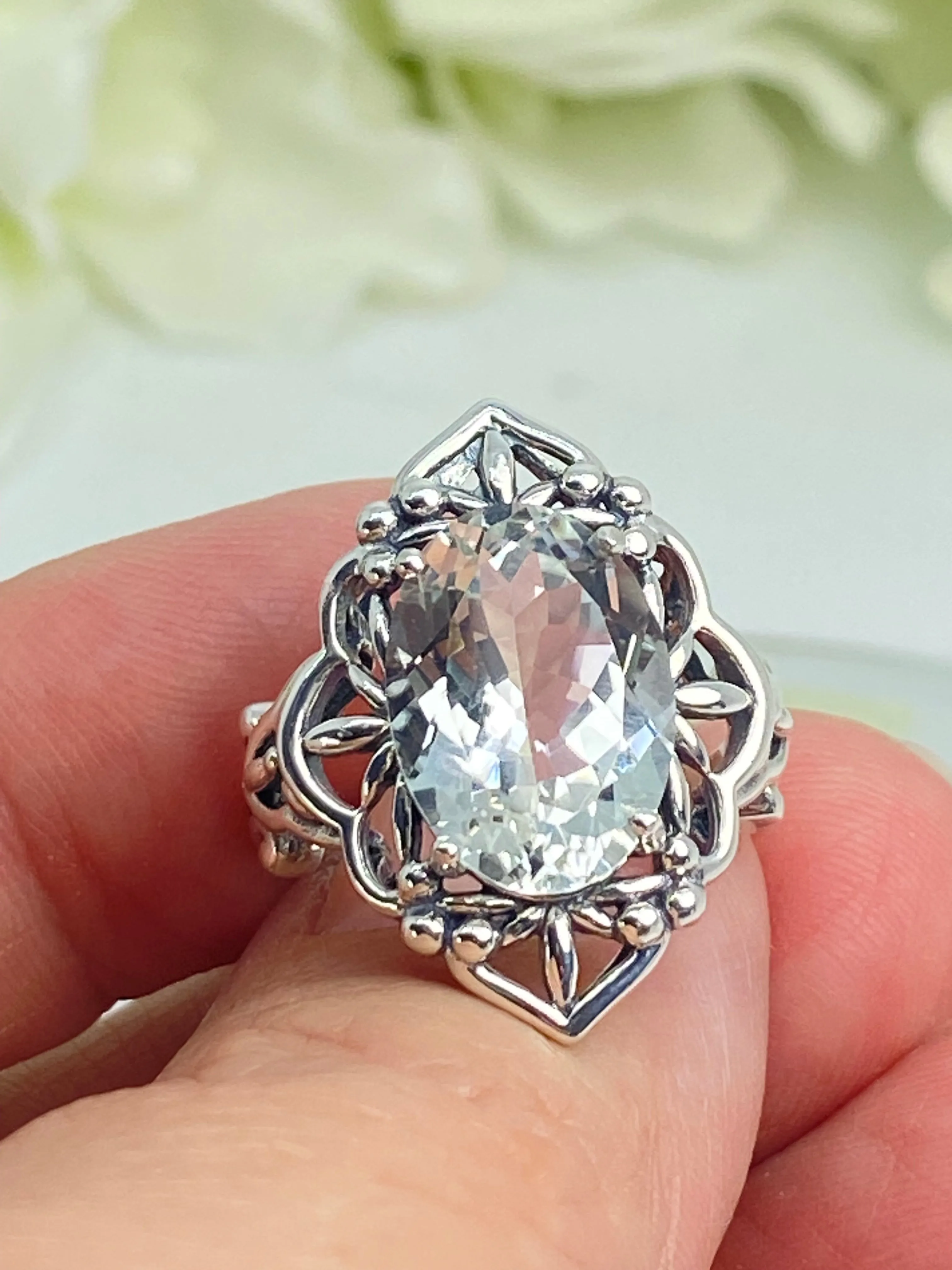 Natural White Topaz Ring, Size 6, Gothic Filigree Ring - Vintage Style Ring D98 - Ready to Ship