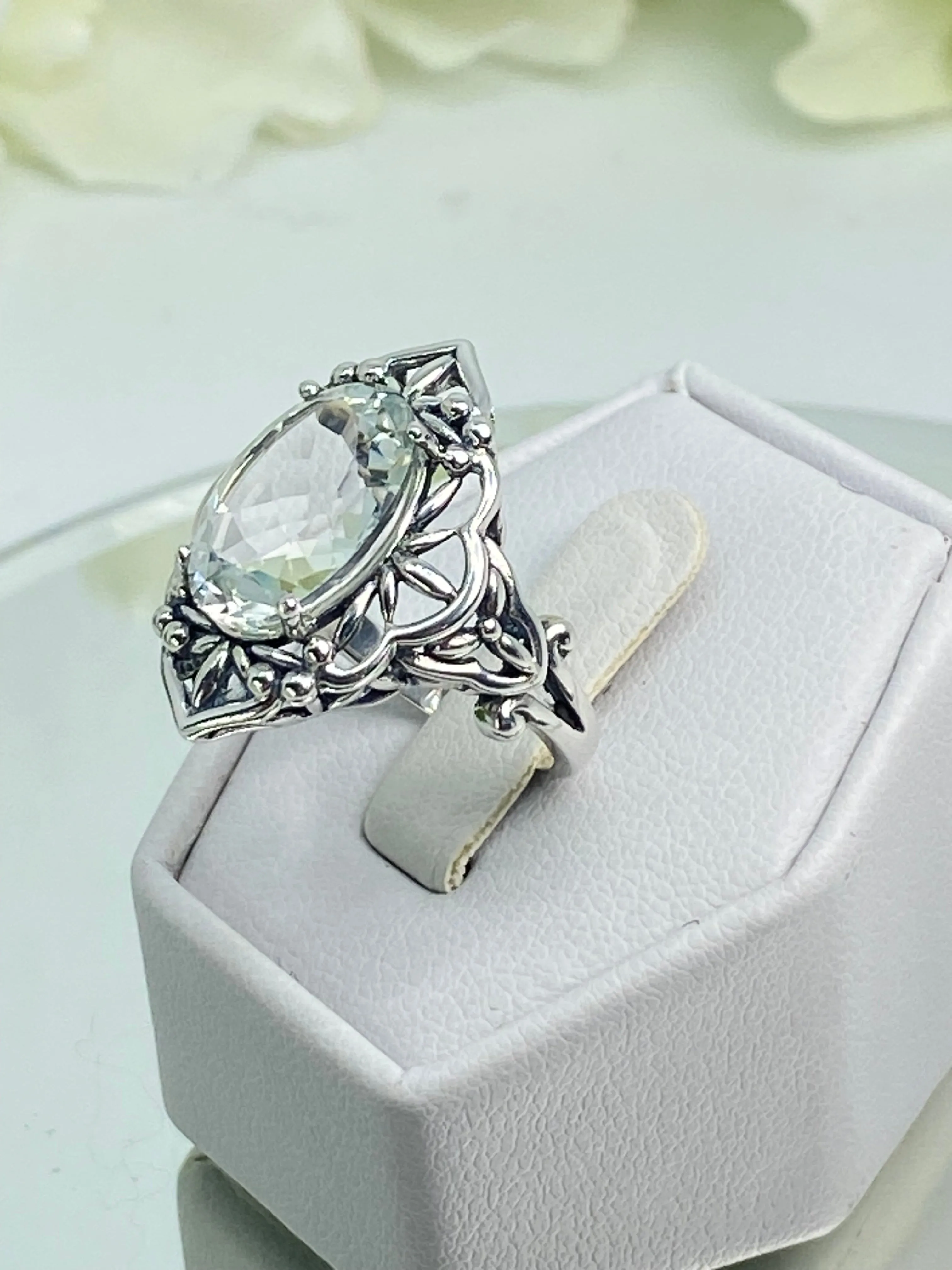 Natural White Topaz Ring, Size 6, Gothic Filigree Ring - Vintage Style Ring D98 - Ready to Ship
