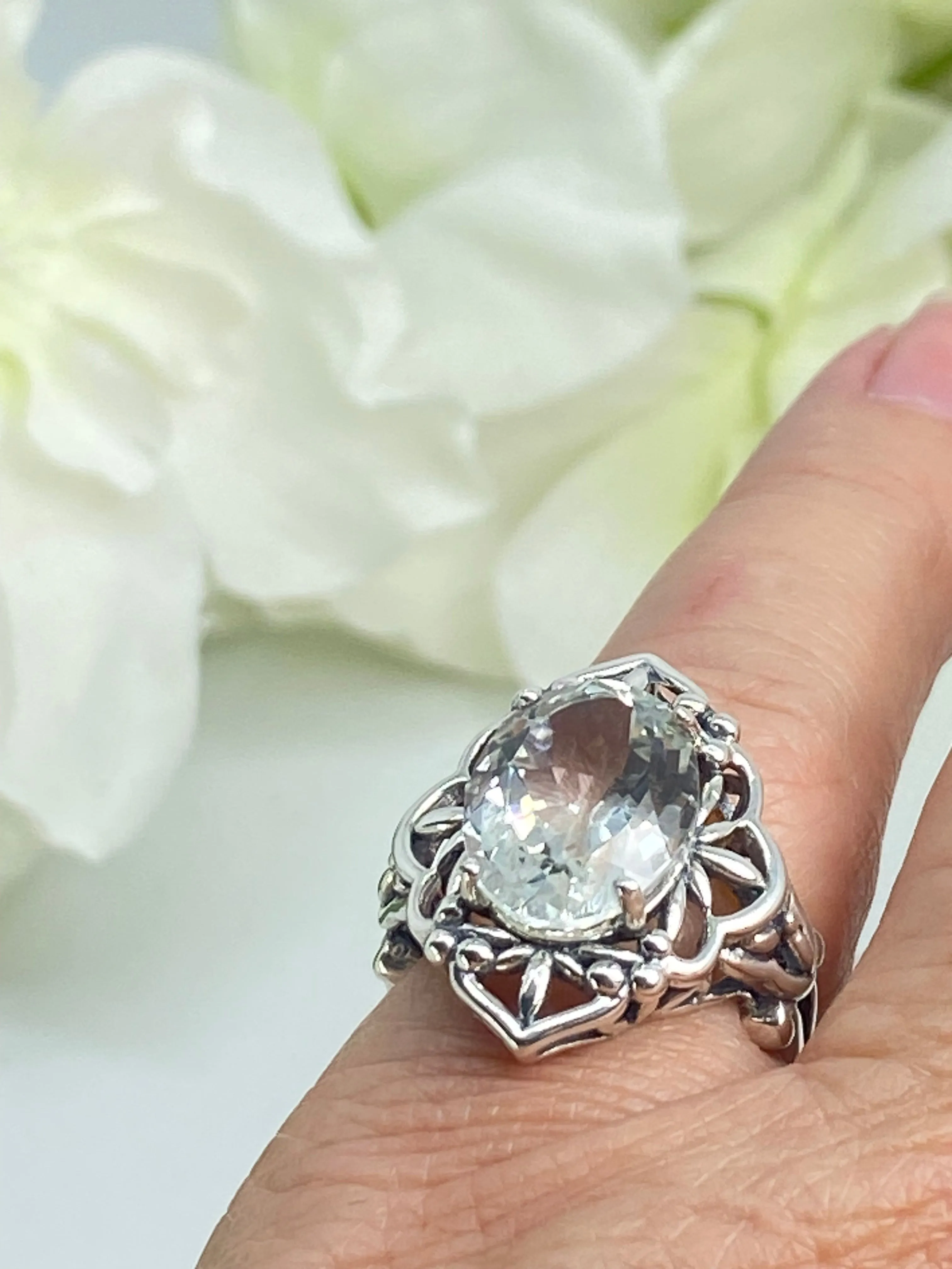Natural White Topaz Ring, Size 6, Gothic Filigree Ring - Vintage Style Ring D98 - Ready to Ship