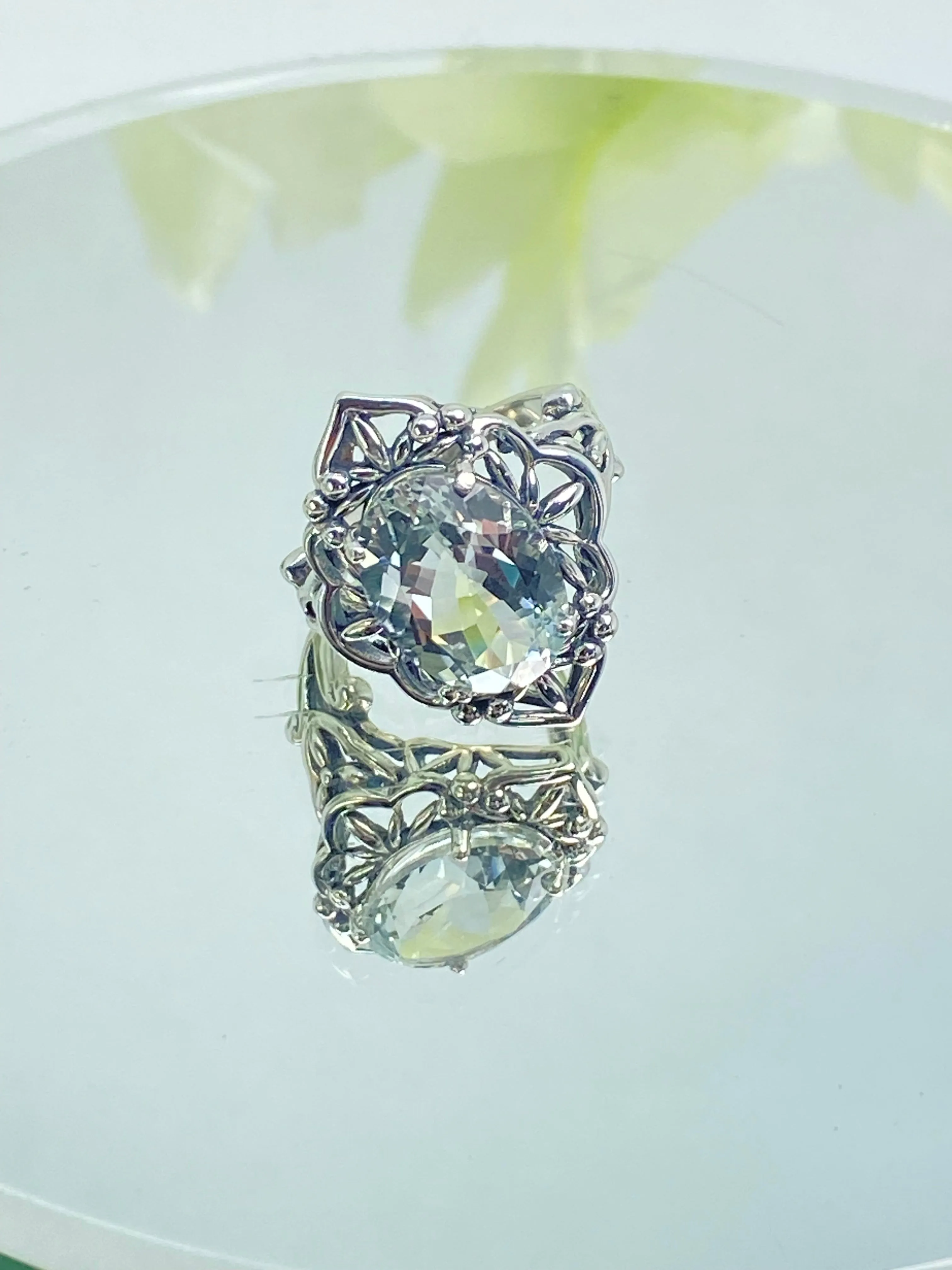 Natural White Topaz Ring, Size 6, Gothic Filigree Ring - Vintage Style Ring D98 - Ready to Ship