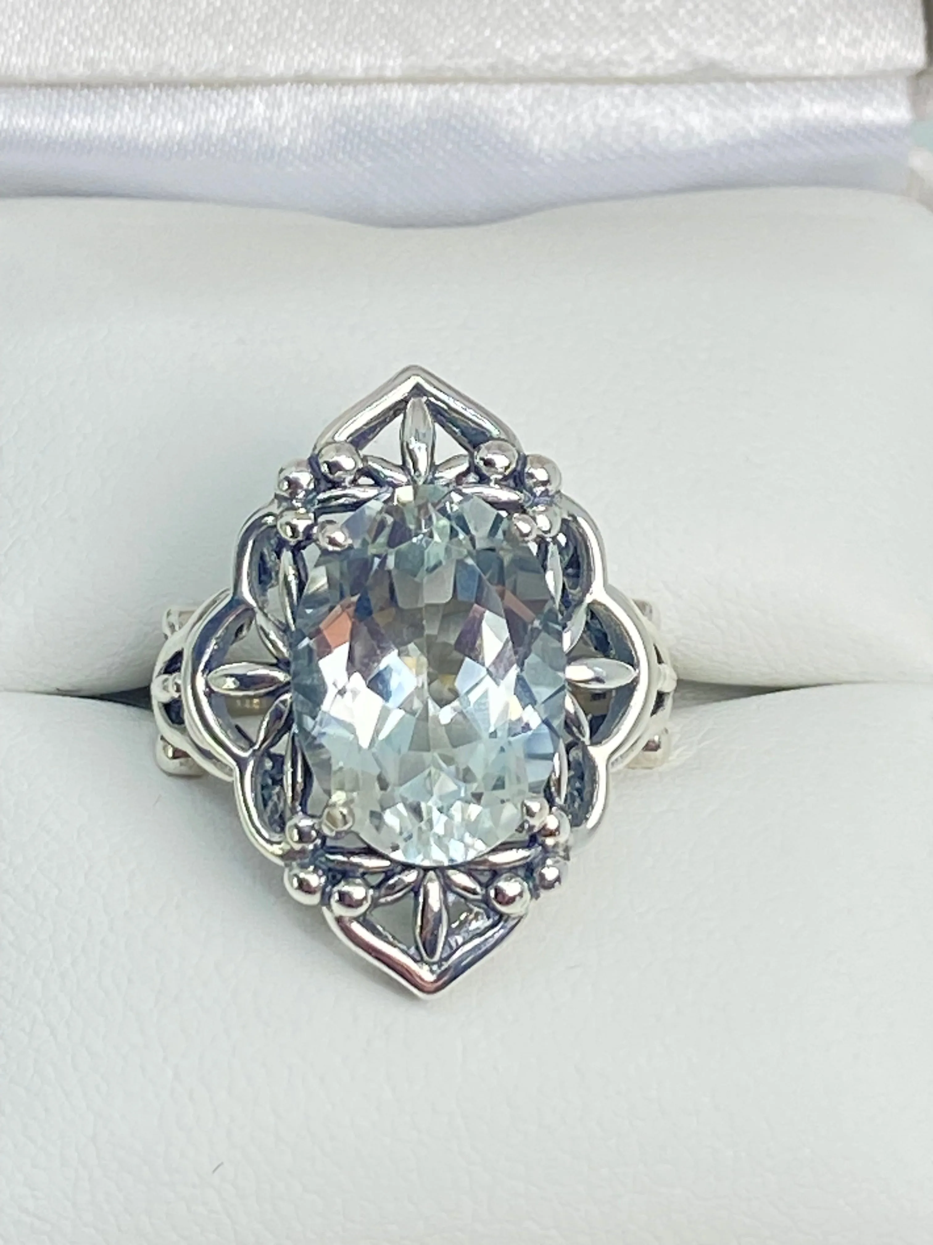 Natural White Topaz Ring, Size 6, Gothic Filigree Ring - Vintage Style Ring D98 - Ready to Ship