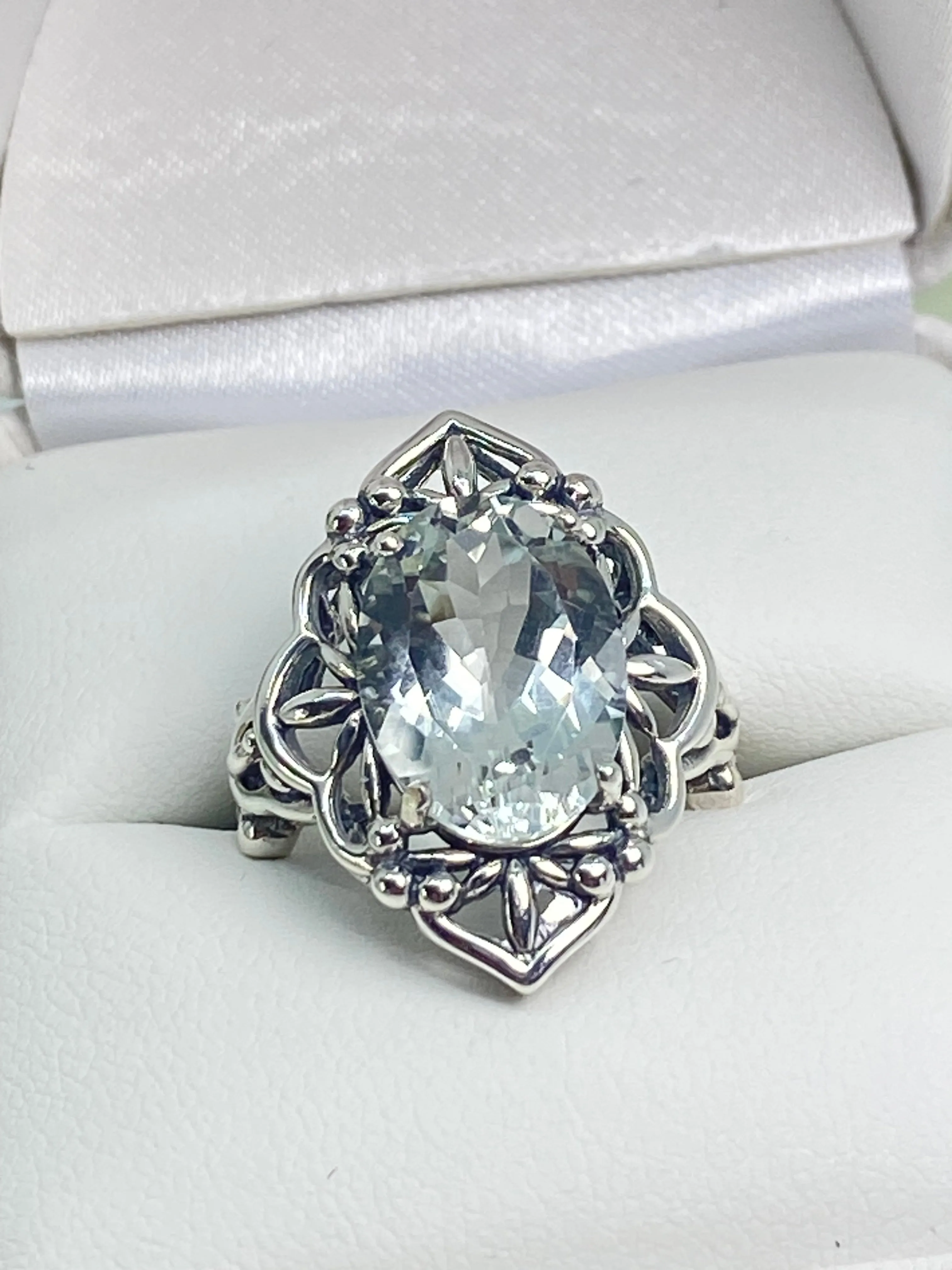 Natural White Topaz Ring, Size 6, Gothic Filigree Ring - Vintage Style Ring D98 - Ready to Ship